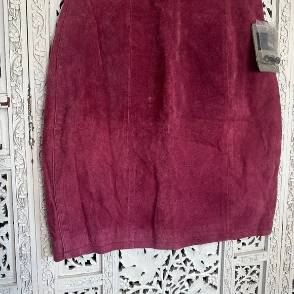 Vtg Deadstock Global Identity Burgundy Red Suede Leather Pencil Skirt Sz Small - Picture 2 of 10